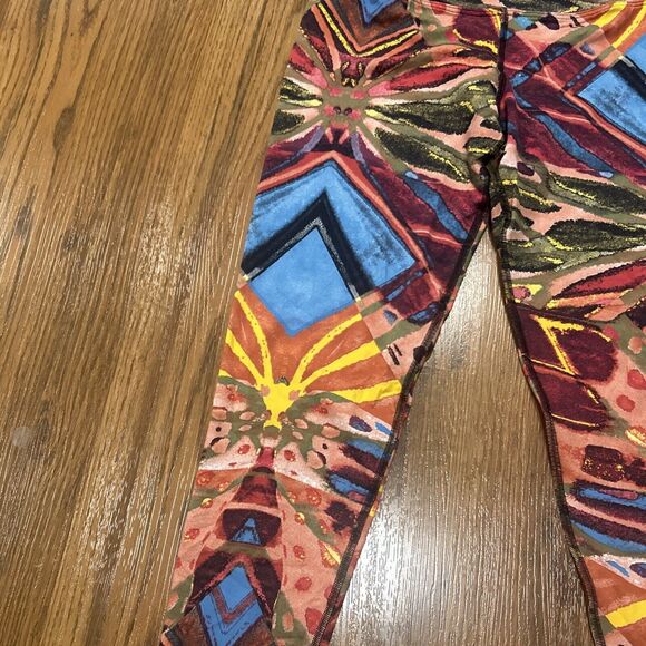 DonaJo Leggings Womens 2 Large Abstract Black Blue Pink Yellow Stretch Dona Jo - Picture 4 of 6